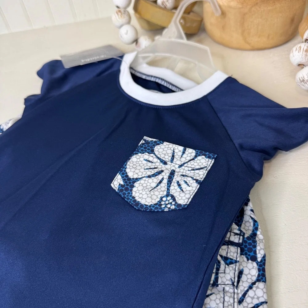 Trunks Surf & Swim Co Boys Swim Set 2 Marine Blue White Hibiscus TS0252420 NEW